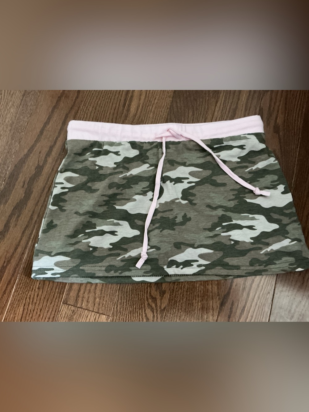 Camo Mini Skirt with Pink Waistband